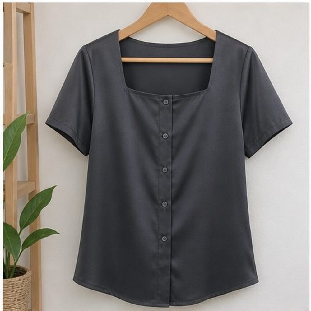 Charcoal Tie Neck Blouse